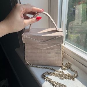 Zara Blush Crocodile Mini Bag with detachable gold chain